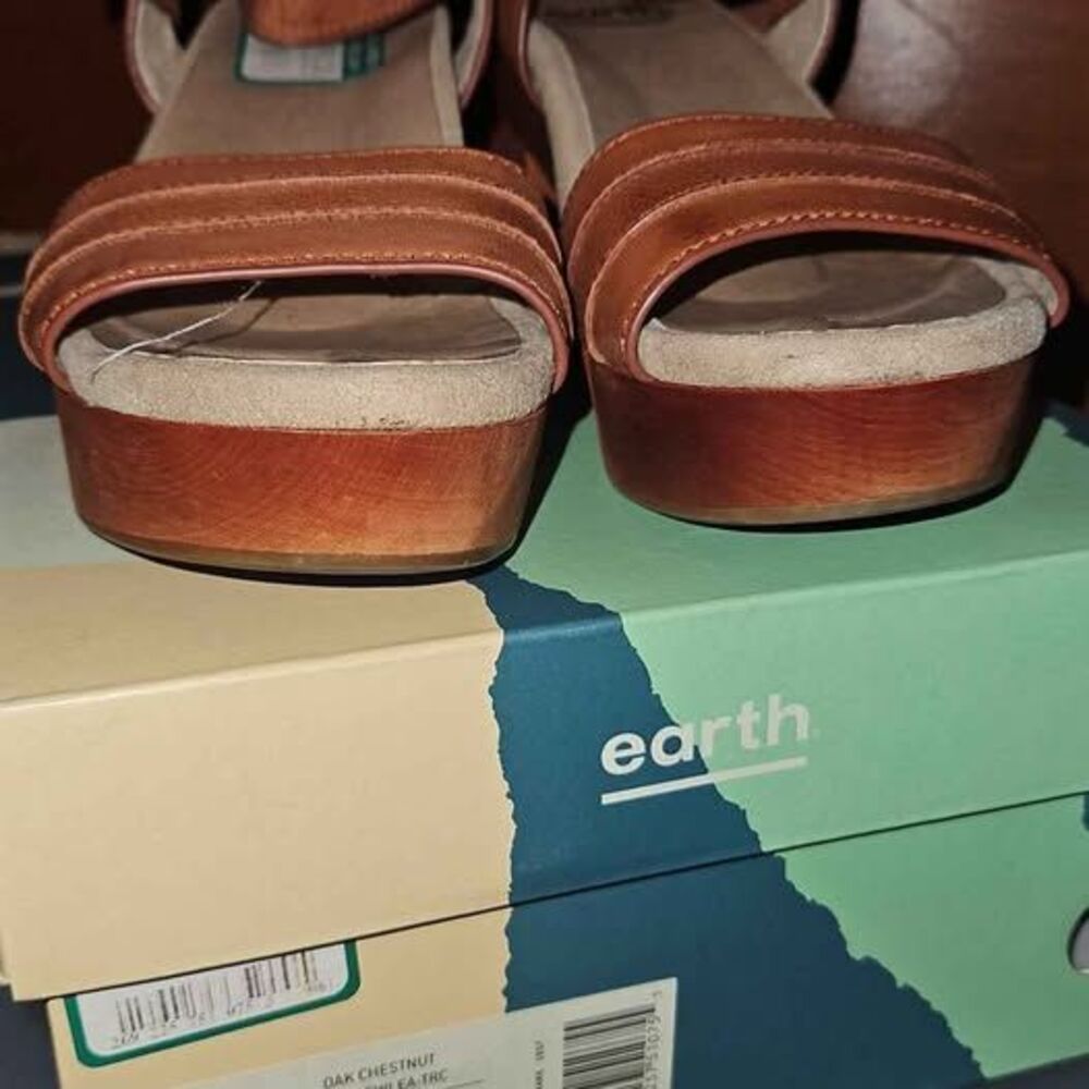 Earth Oak Chestnut Leather Sandals Size 6